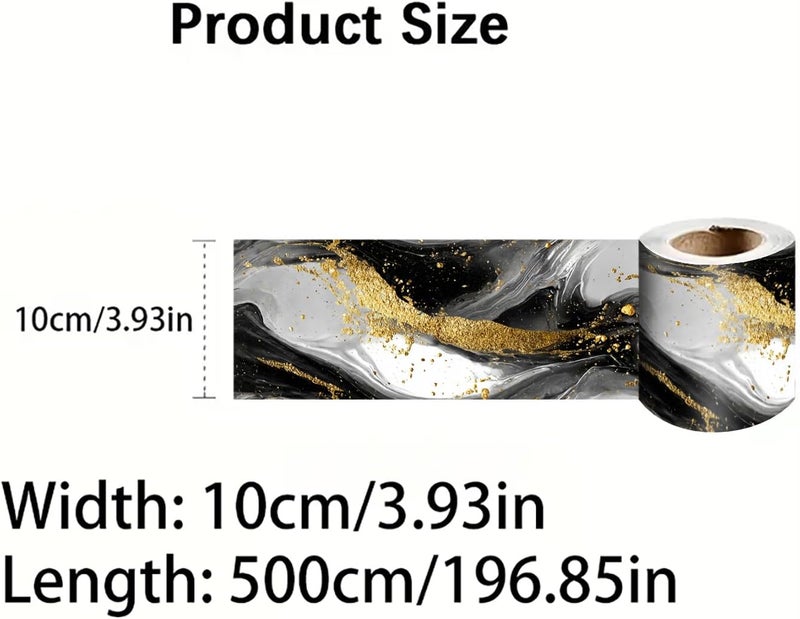 IOHEFY Marble Wave Wallpaper Border 196x4 Inch Peel and Stick Wall Border Black White Gold Pattern Removable Vinyl Wall Trim Kitchen Bathroom Living Room Home Decor - Image 4